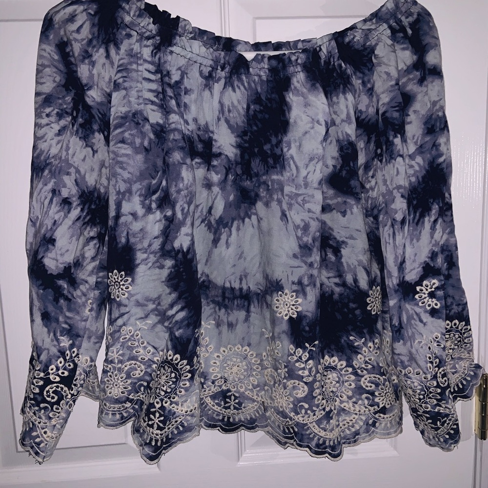 Blue Tye Dye Off The Shoulder Top with Lace Bottom